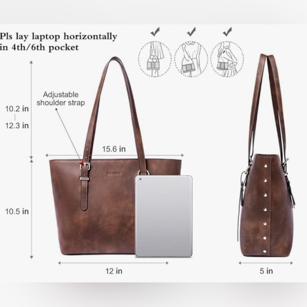 Westbronco Vegan Leather Tote Bag in Coffee Color - Picture 13 of 14